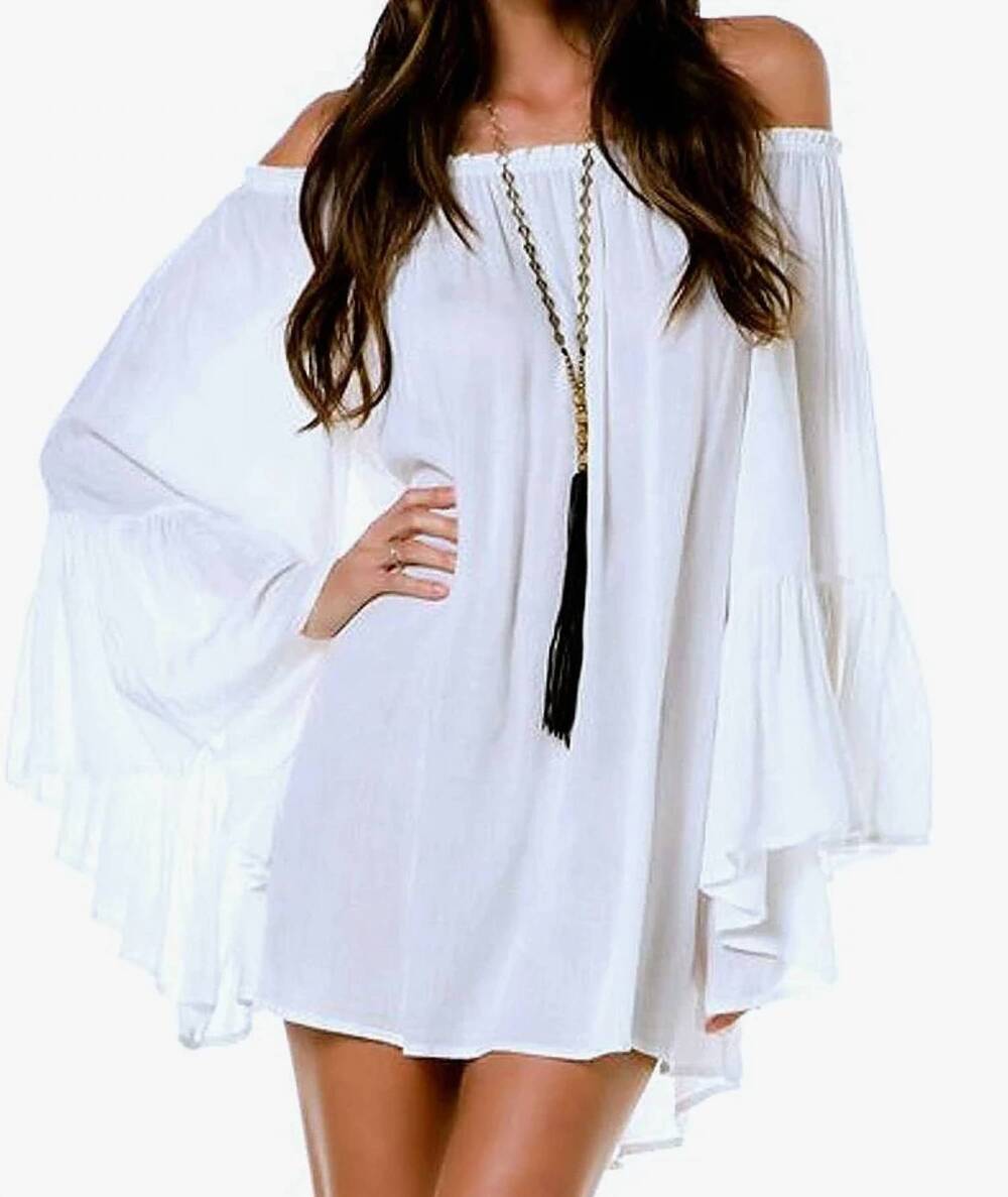 NEW ELAN sexy off shoulder ruffle mini dress in white